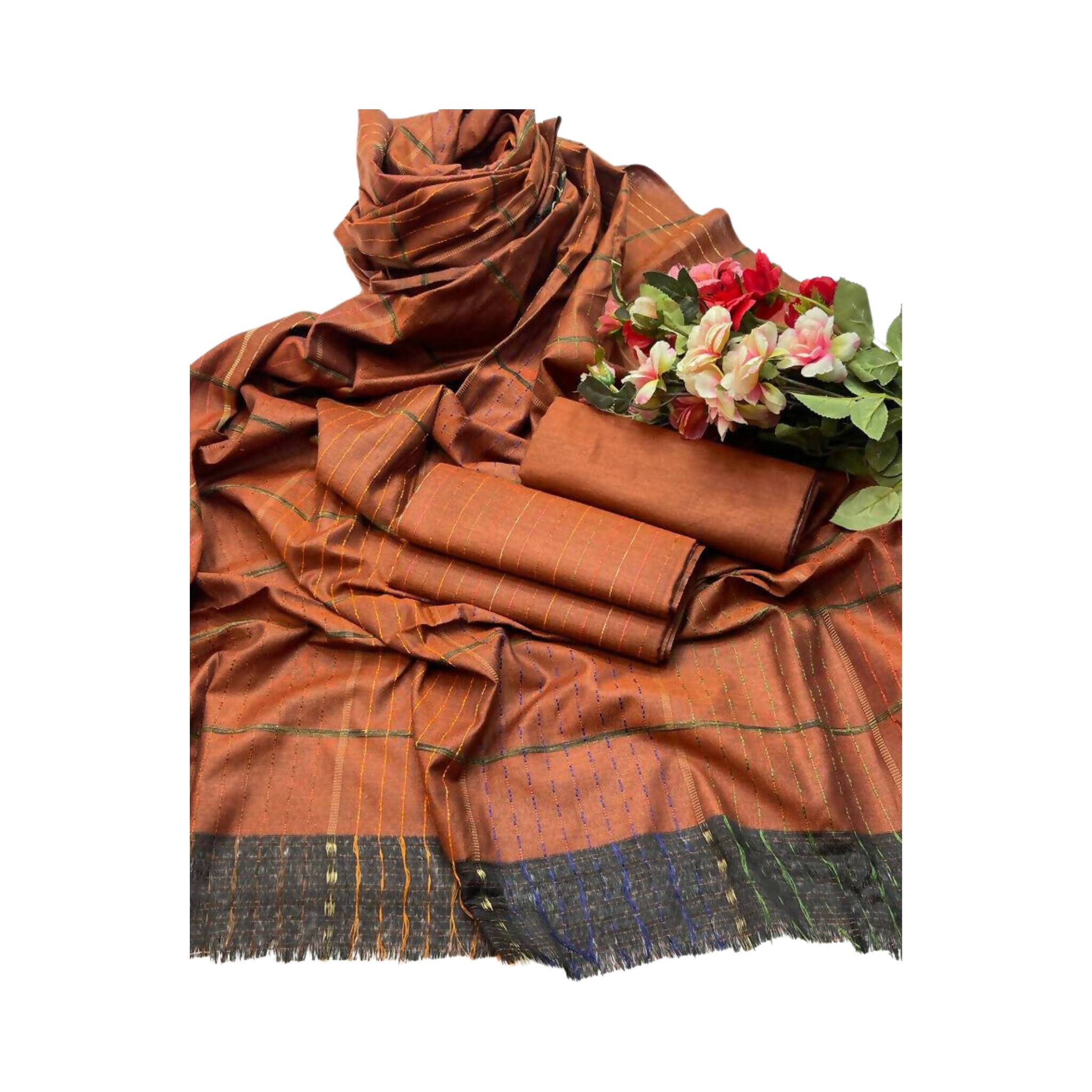 Unstitched Suit, Plain Shirt, Designer Trouser & Check Khaddar Dupatta, for Women