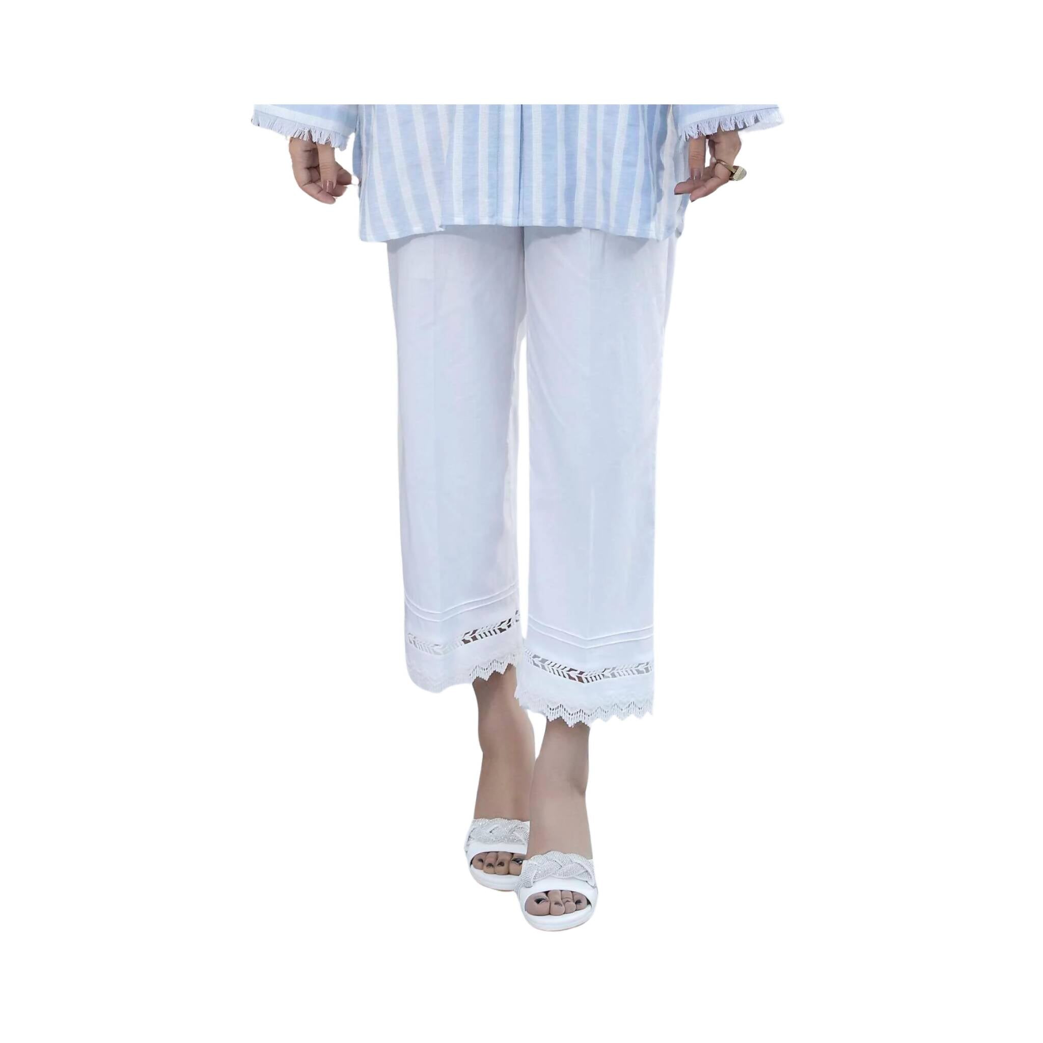 Trouser, Timeless Elegance White Cambric with Pintucks and Lace Detailing