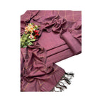 Unstitched Suit, Plain Shirt, Designer Trouser & Check Khaddar Dupatta, for Women