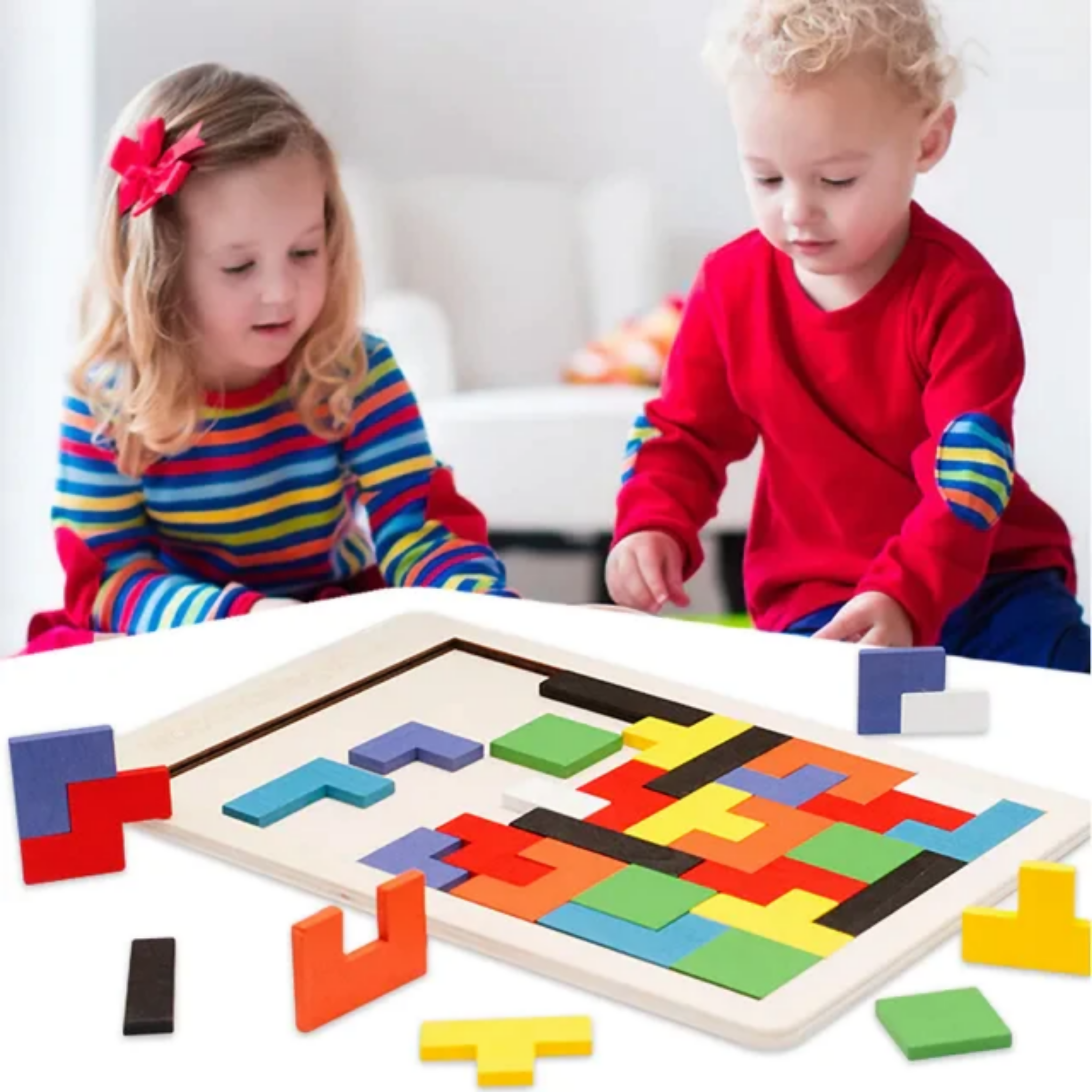 Puzzle Board, Wooden Tangram & Vibrant Tangram Fun, for Kids'