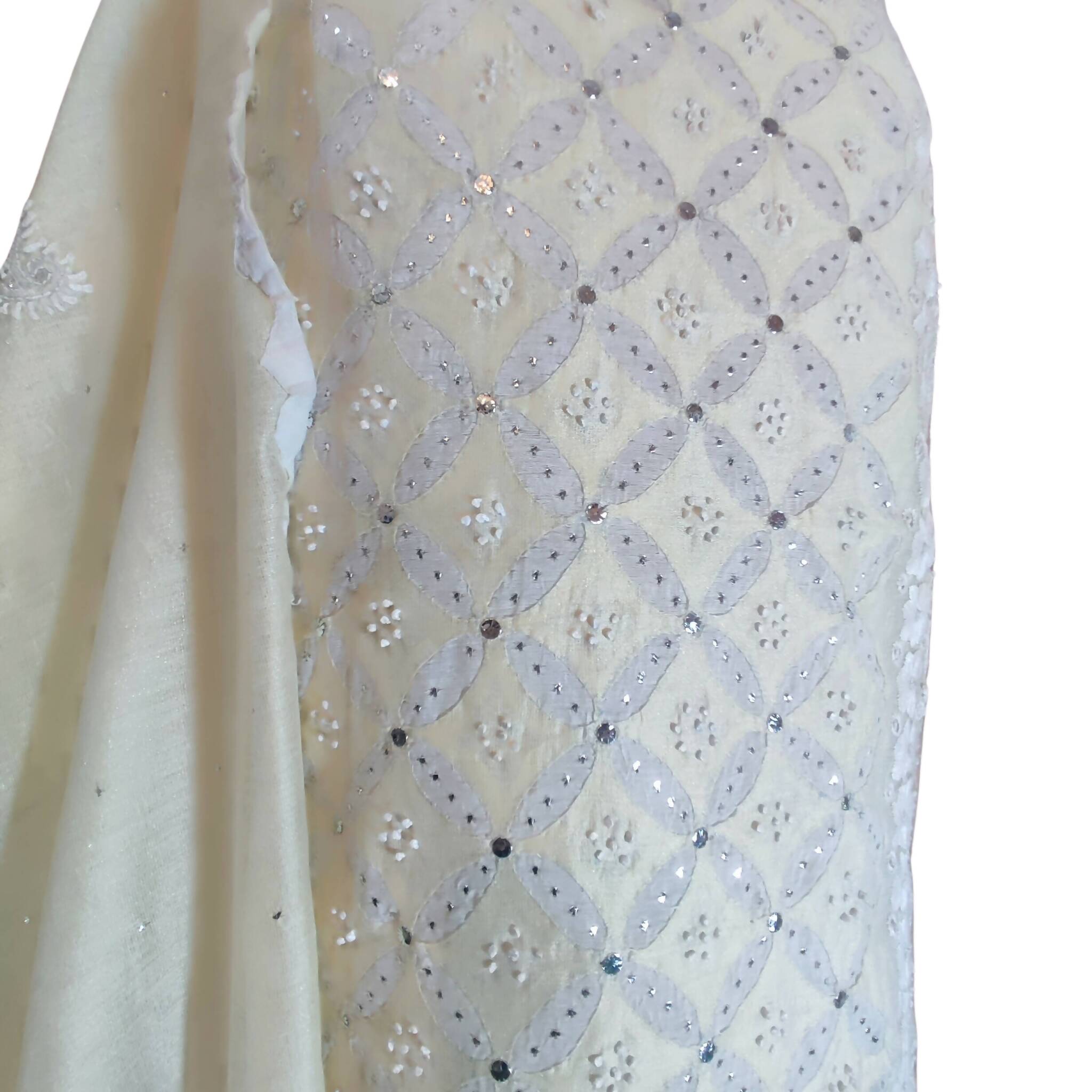 Unstitched Suit, Festive Paper Lawn Suit with Applique, Mukesh Work & Chicken Kari