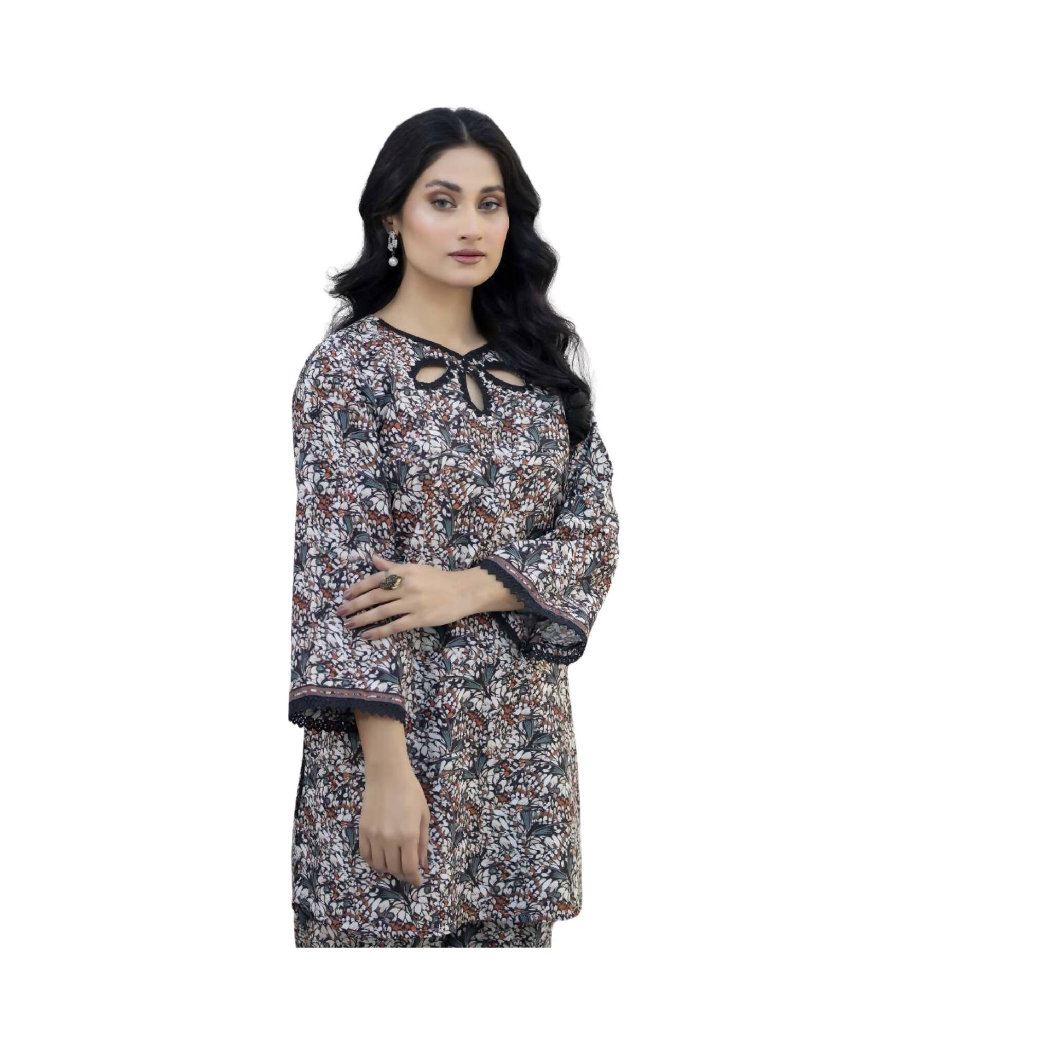Suit, Enchanting Butterfly Print Viscose Lawn Two-Piece Ensemble, for Women