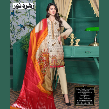 Unstitched Suit, Elegant Digital Lawn Set, Sequin Embellishments, for Women