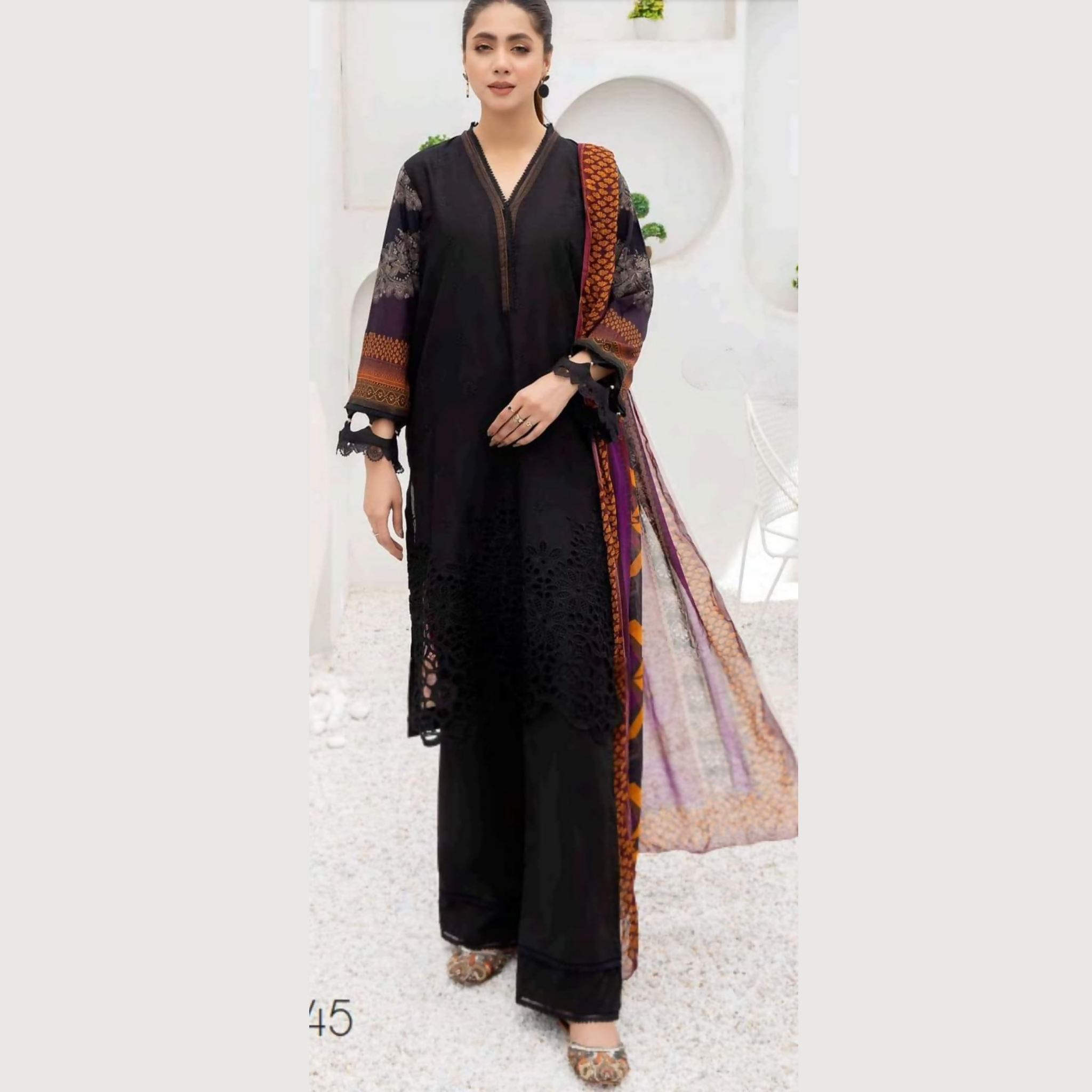 Unstitched Suit, Chikenkarri Printed Dresses with Bamber Chiffon Dupatta, for Ladies