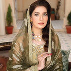 Semi Stitched Net Embroidered Ensemble