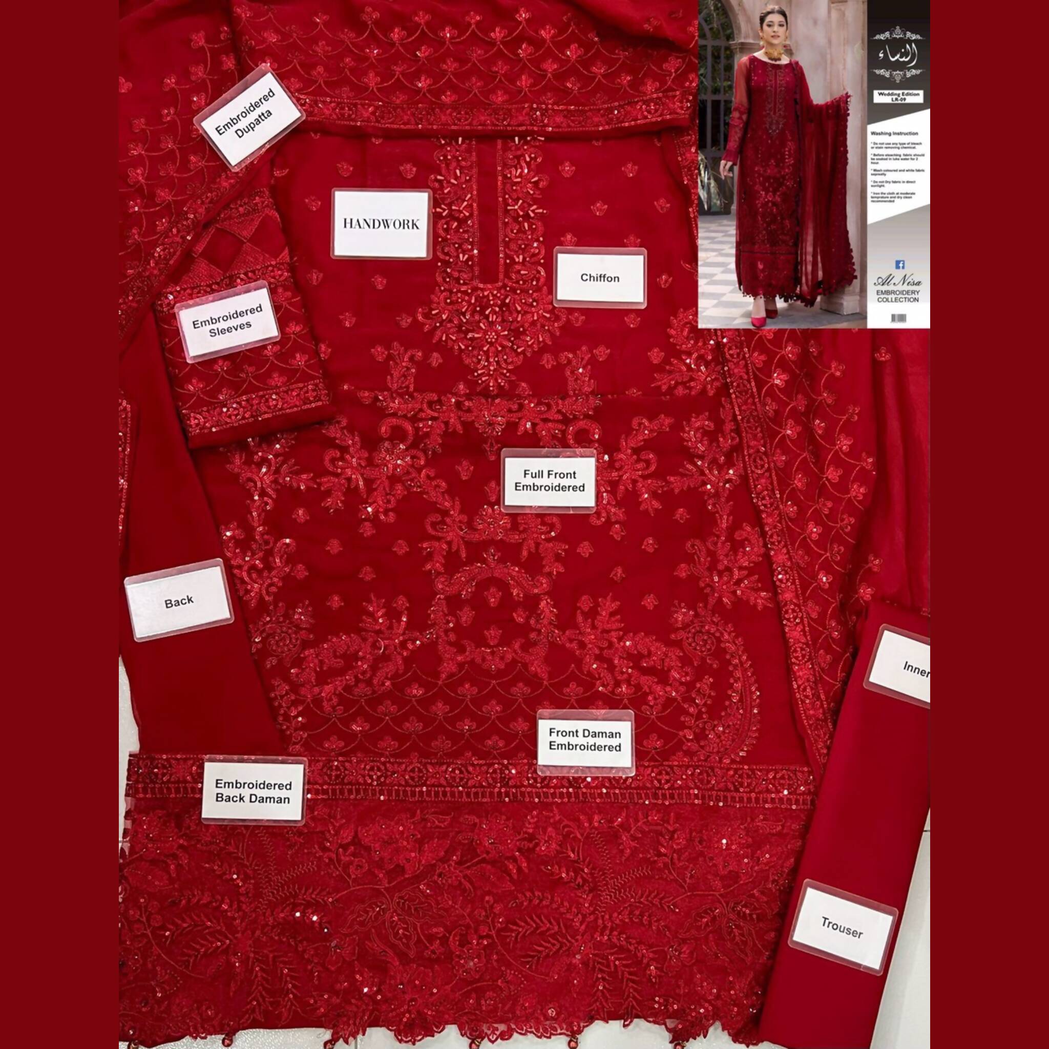 Unstitched Suit, Full Embroidery, Handwork & Hanging Tassels, for Women