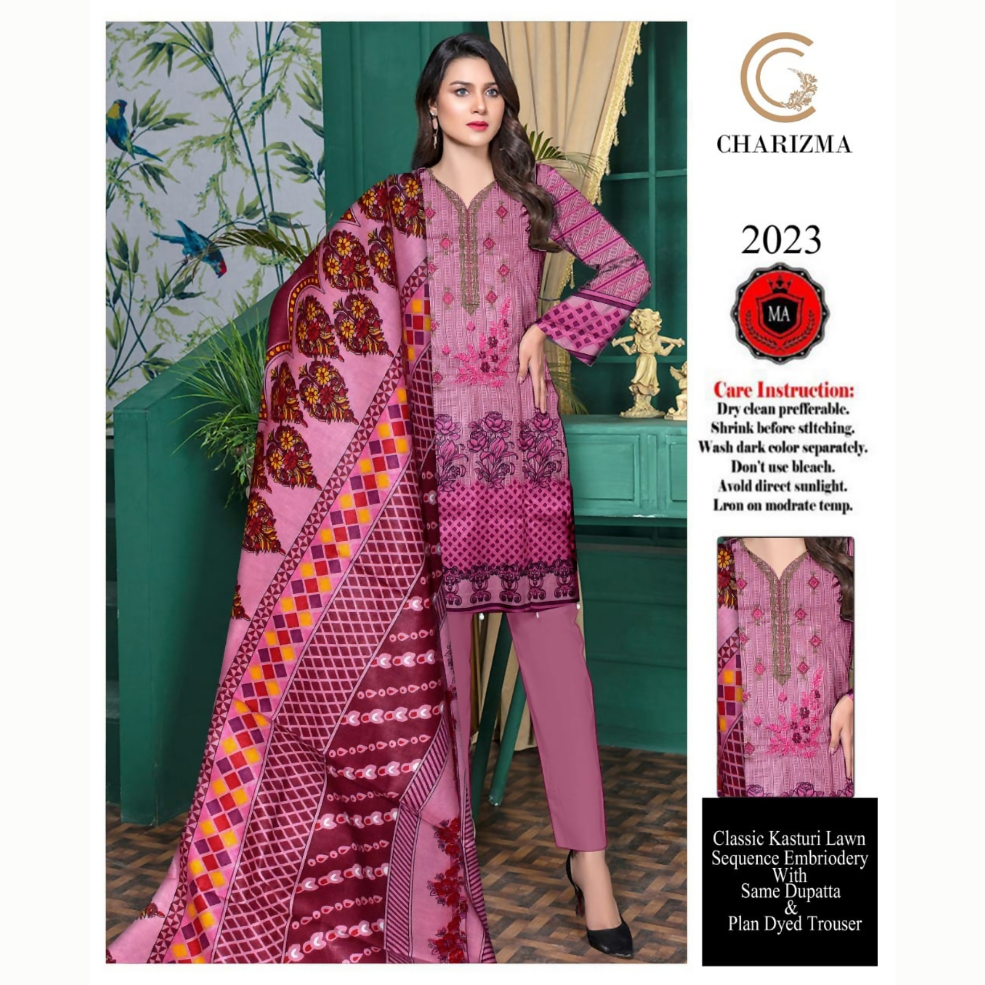 Unstitched Suit, Classic Kasturi Lawn with Sequence Embroidery, for Women