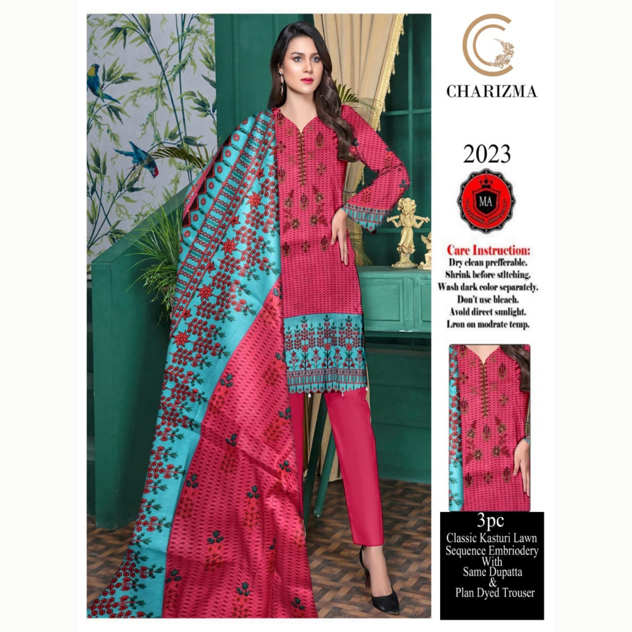 Unstitched Suit, Classic Kasturi Lawn with Sequence Embroidery, for Women