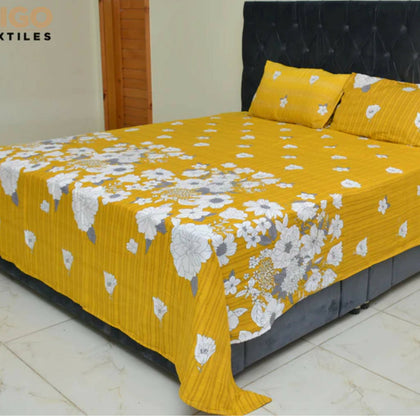 Bed Sheet, Revitalize your bedroom with the T-200 Yellow Lotus Cotton