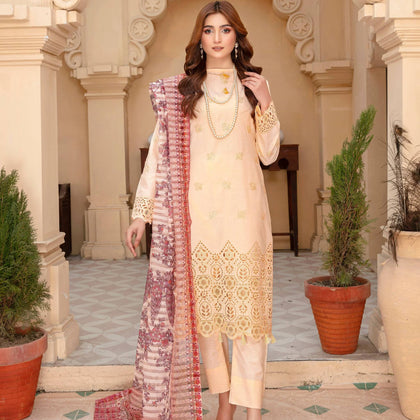 Unstitched Suit, Lawn Karandi Ensemble, Pakistani Elegance with Chikankaari Embroidery