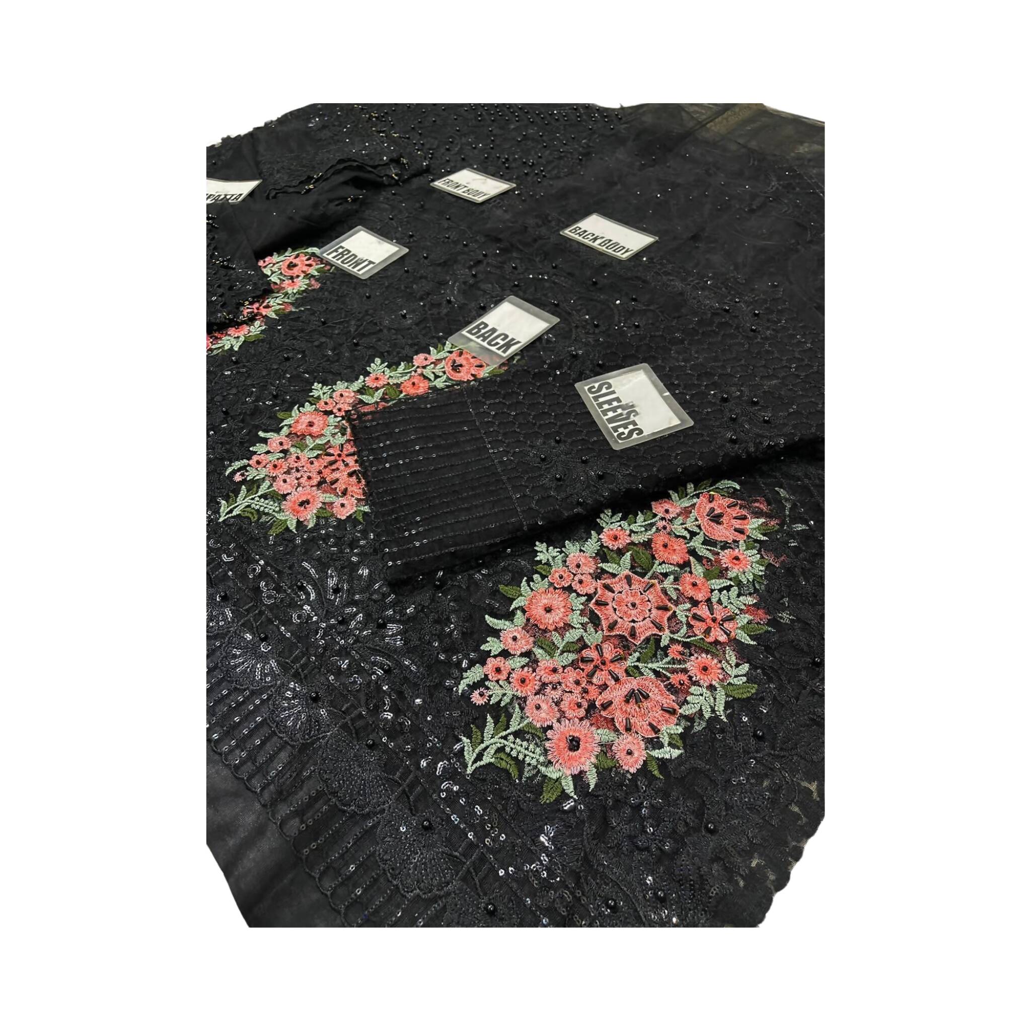 Unstitched Suit, Net Wedding Dress with Embroidered Dupatta - Bridal Couture, for Women