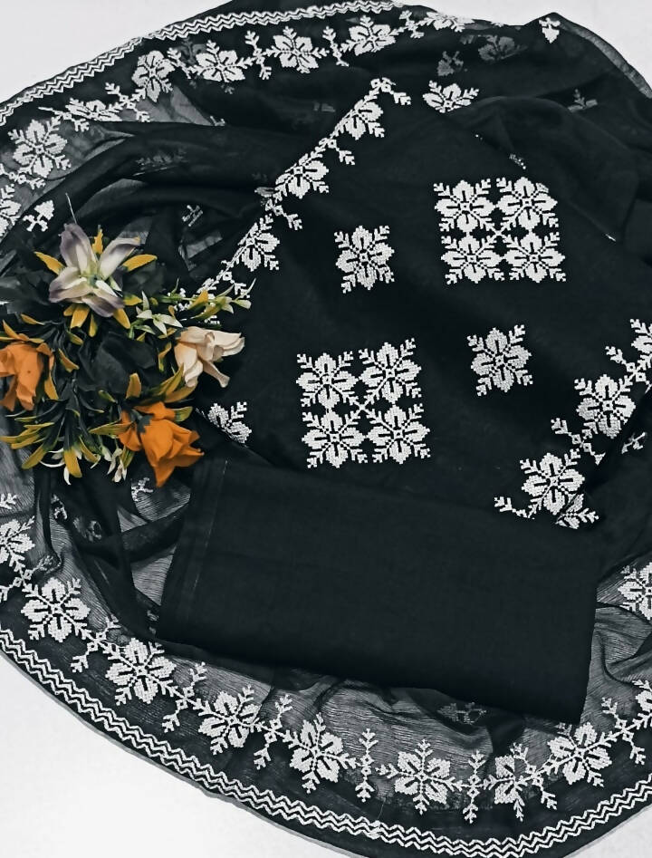 Unstitched Suit, Cross Stitch Embroidery Dress Set for a Timeless Look