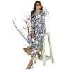 Co-ord Set, Sophisticated 2-Piece Linen & Ensemble in Blue Print, for Women