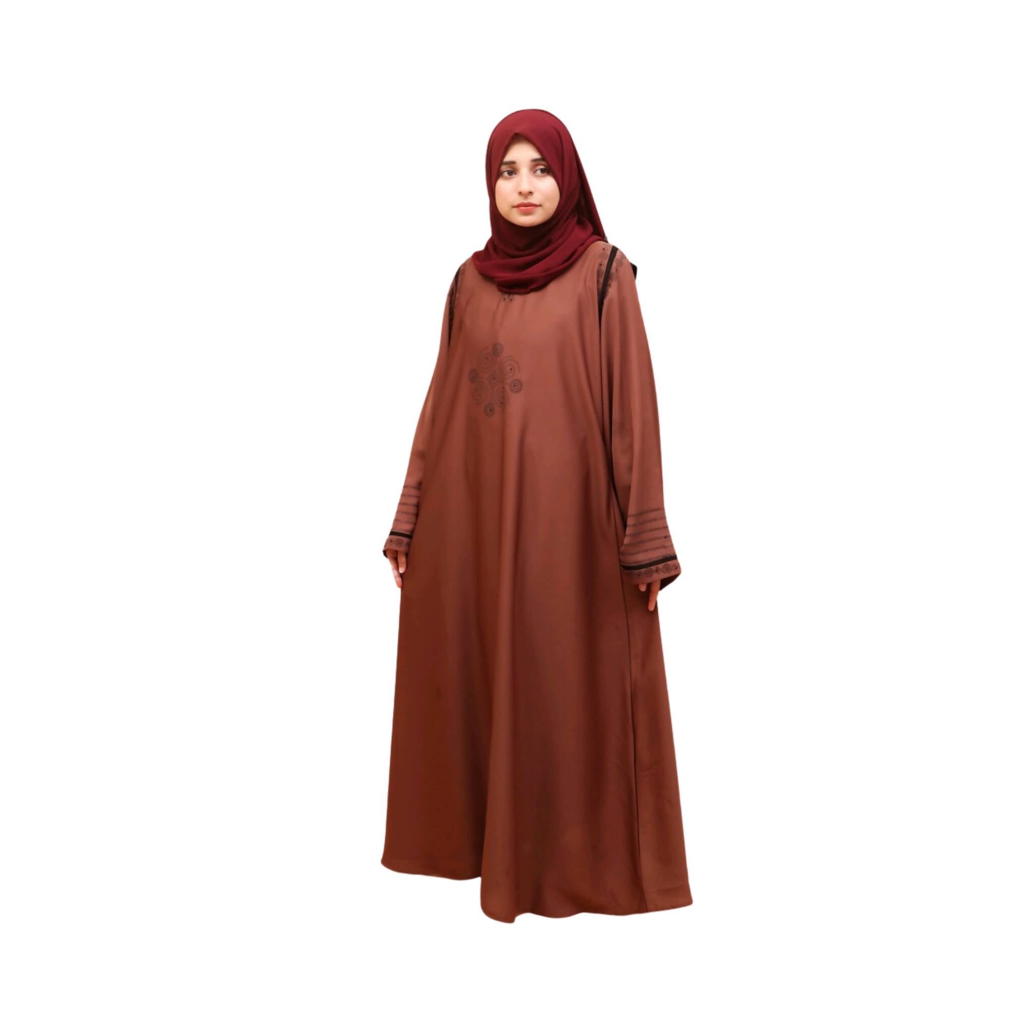 Abaya, Lace Detailing, Round Neck with Button-Through Opening, for Women