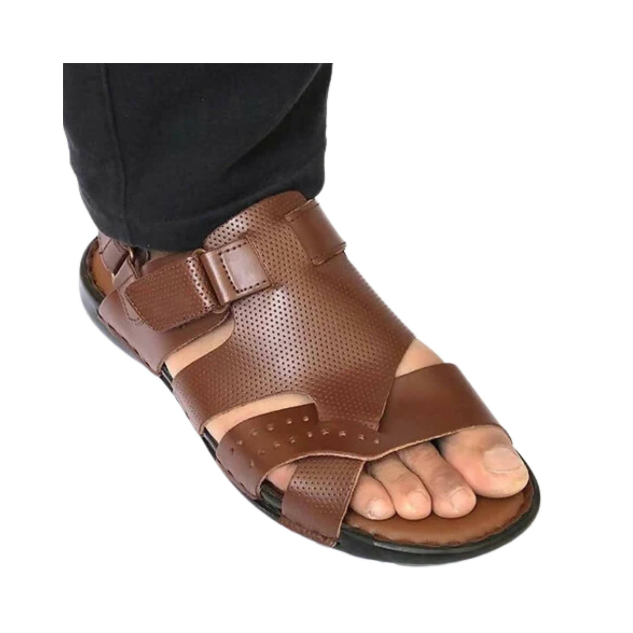 Sandals, Customizable and Secure Fit, Color Brown, for Men's
