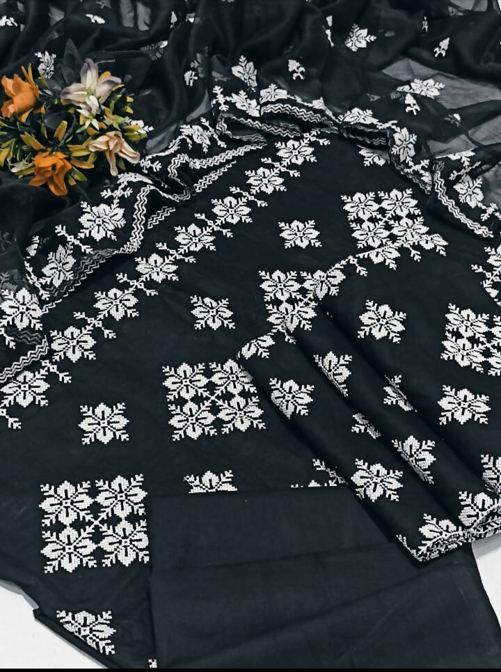 Unstitched Suit, Cross Stitch Embroidery Dress Set for a Timeless Look