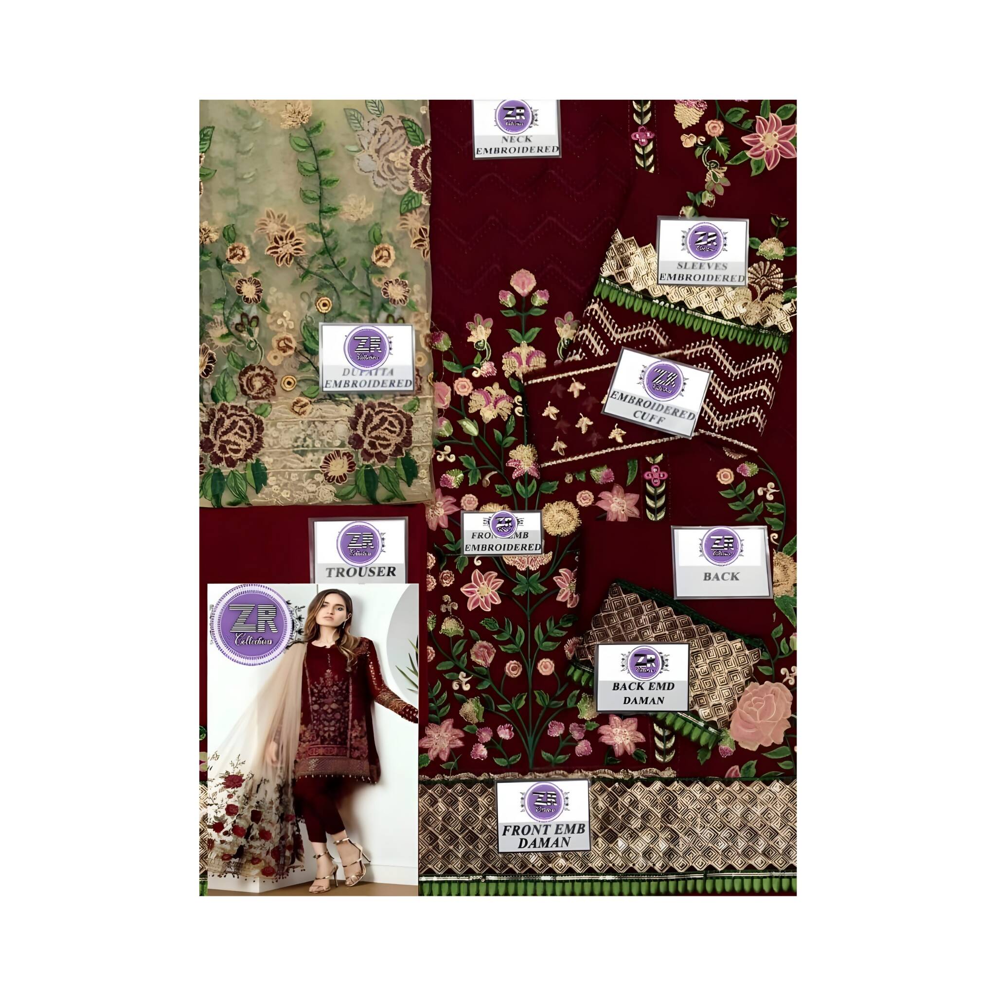 Unstitched Suit, Embroidered Panel Front with Sophisticated Details, for Women