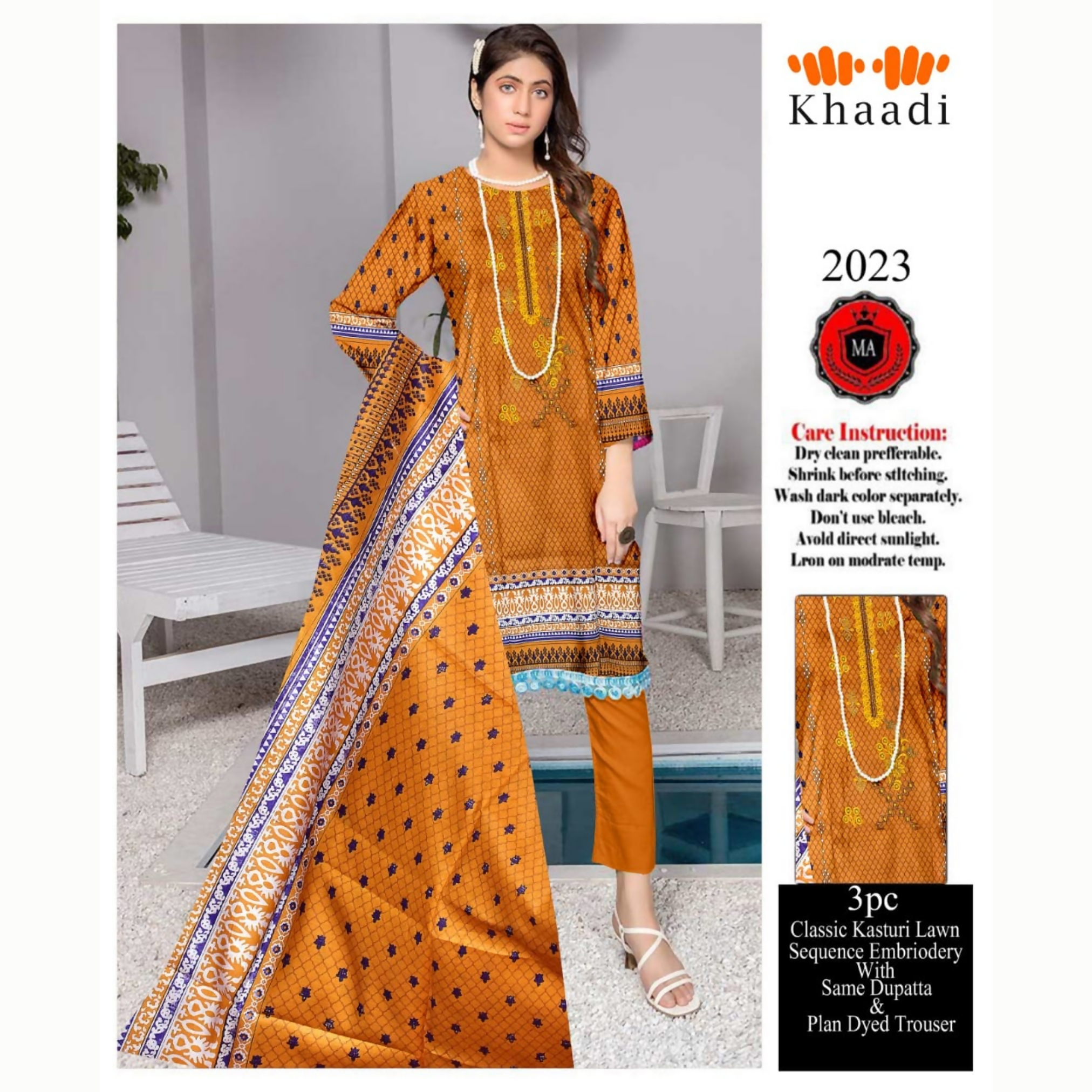 Unstitched Suit, Classic Kasturi Lawn with Sequence Embroidery, for Women