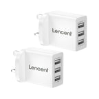 Lencent UK USB Wall Charger, 3 Port 5V/2.4A, Multi-Port