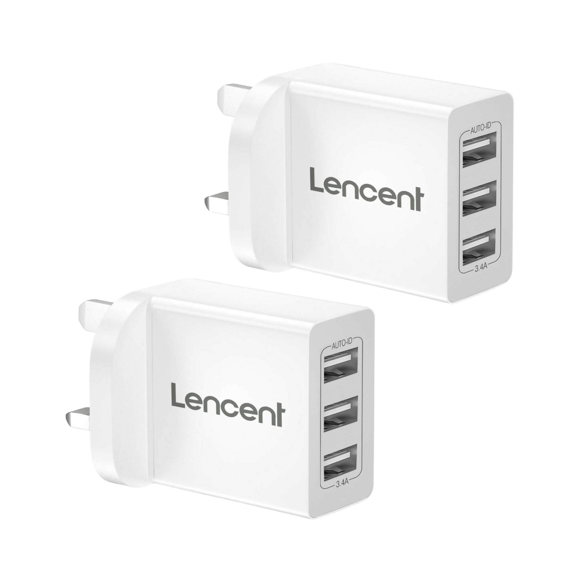 Lencent UK USB Wall Charger, 3 Port 5V/2.4A, Multi-Port