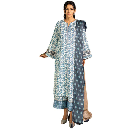 Winter Blue Pottery Ensemble, Embroidered Charm & Slub Khaddar Fabric, for Women