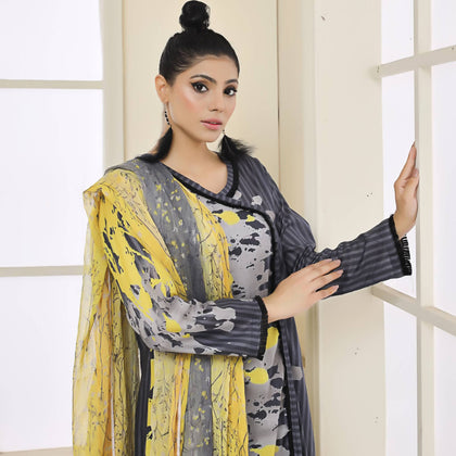 Unstitched Suit, Abstract Shadow 3-Piece Printed Lawn & Contemporary Elegance, for Women