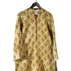 Khaddar Greenish Beige Shirt, Charming Floral Print, Orange Lace Accents, for Women