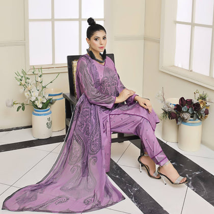 Unstitched Suit, Amethyst Orchid 3-Piece Printed Lawn & Elegance in Every Stitch