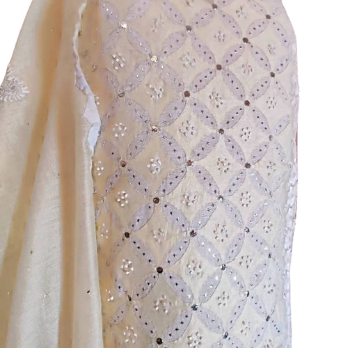 Unstitched Suit, Festive Paper Lawn Suit with Applique, Mukesh Work & Chicken Kari