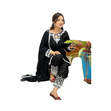 Embroidery Suit, Neck Shirt with Emb Trouser & Lace Dupatta, for Women