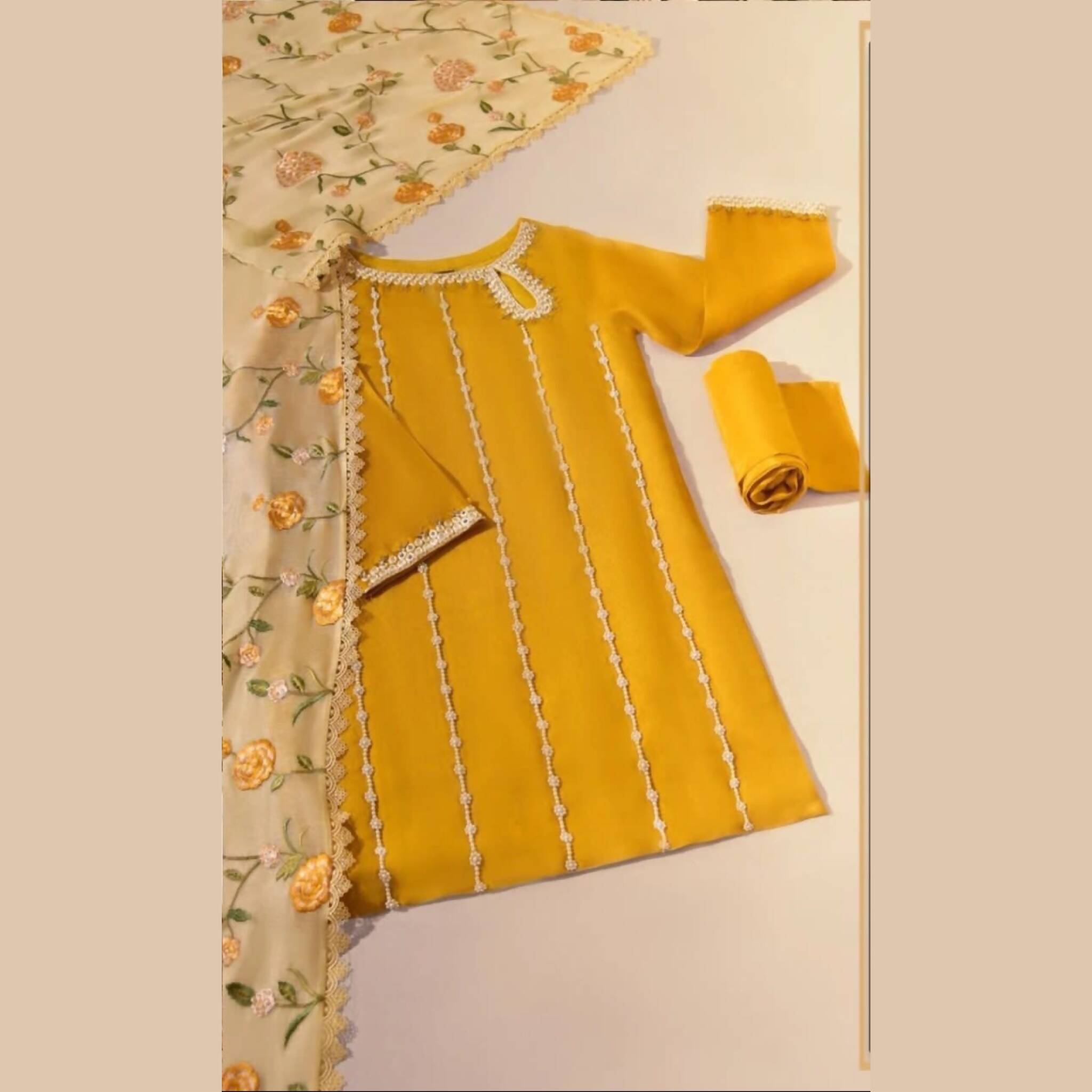 Unstitched Suit, Adda Work, Embroidered Dupatta & Stylish Malai Trouser