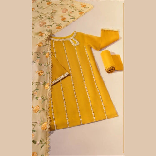 Unstitched Suit, Adda Work, Embroidered Dupatta & Stylish Malai Trouser