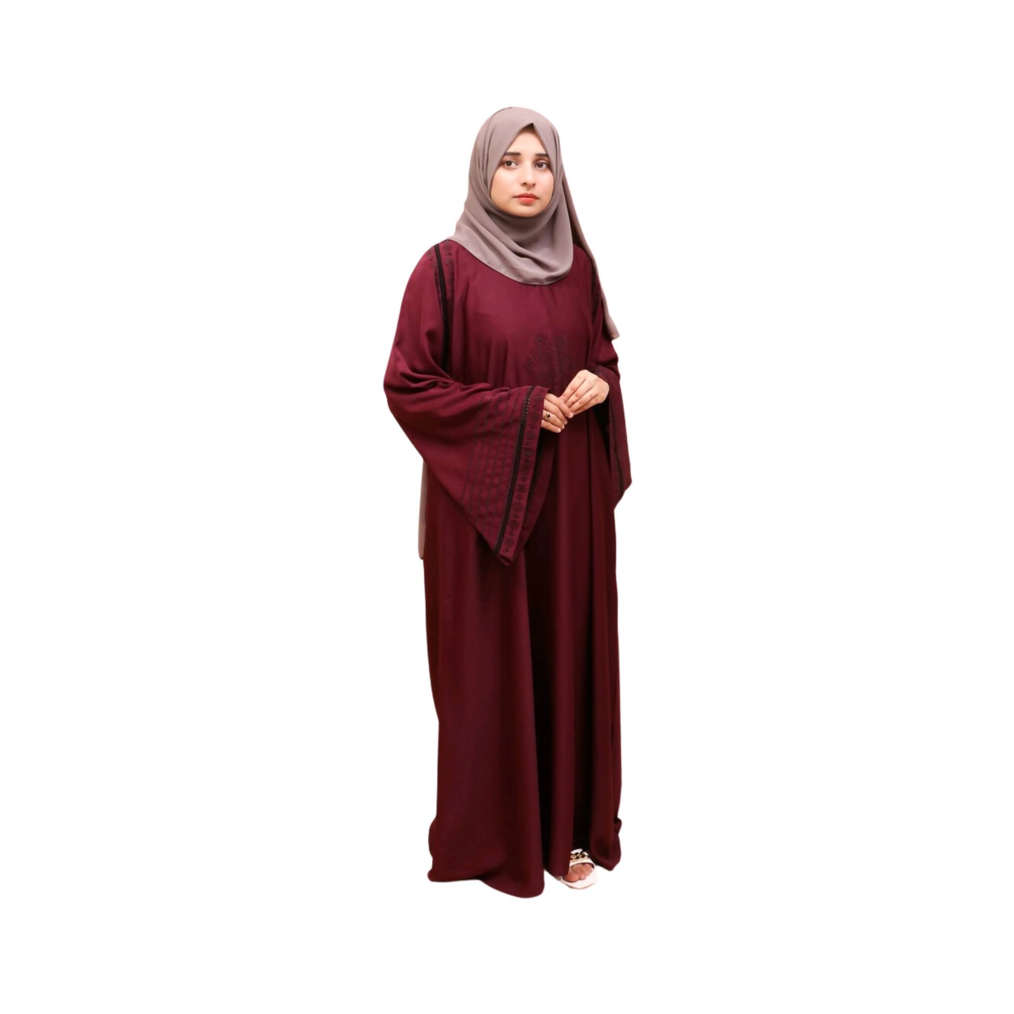 Abaya, Lace Detailing, Round Neck with Button-Through Opening, for Women