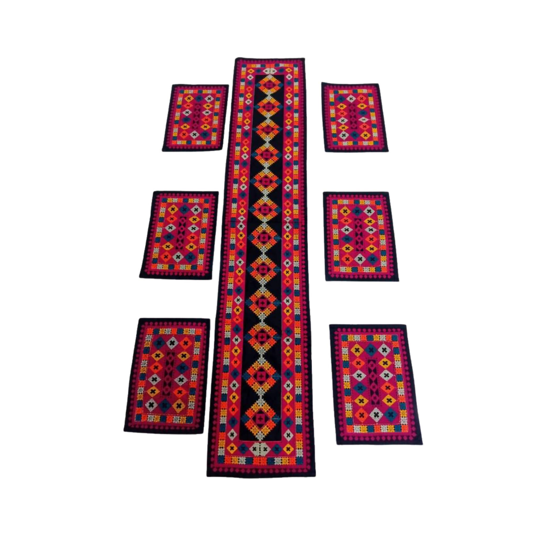 Table Runner Set, andmade Ari Work with 6 Table Mats - Elegant Patchwork Design