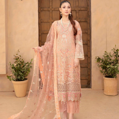 Unstitched Suit, Plain Grip-Dyed Trouser & Net Organza Dupatta, for Women