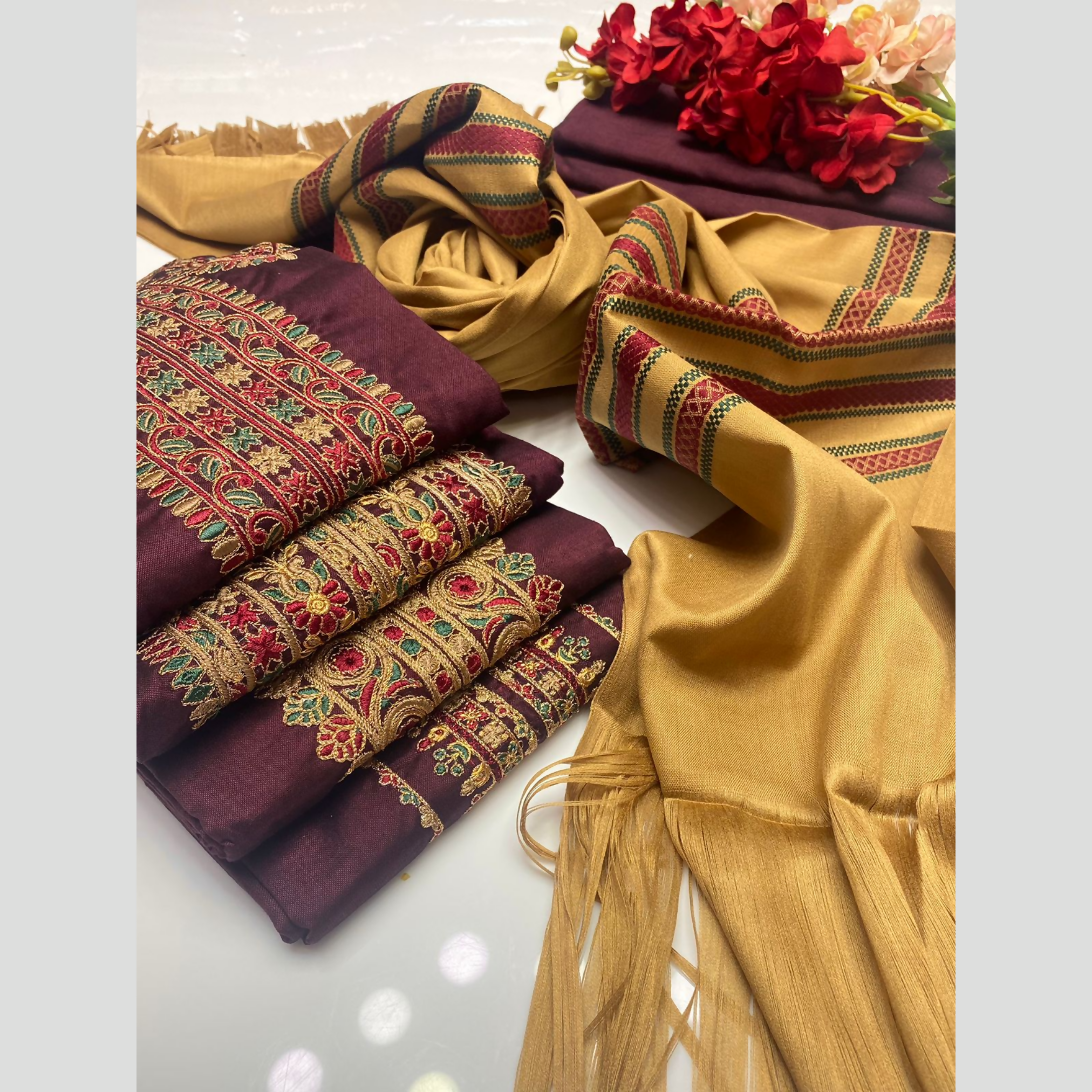 Unstitched Suit, Sosi Elegance, Gala Daman & Matching Shaw, for Women