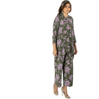 Co-ord Set, Green Purple 2Pc Georgette with Shell & Button Tassel Detailing