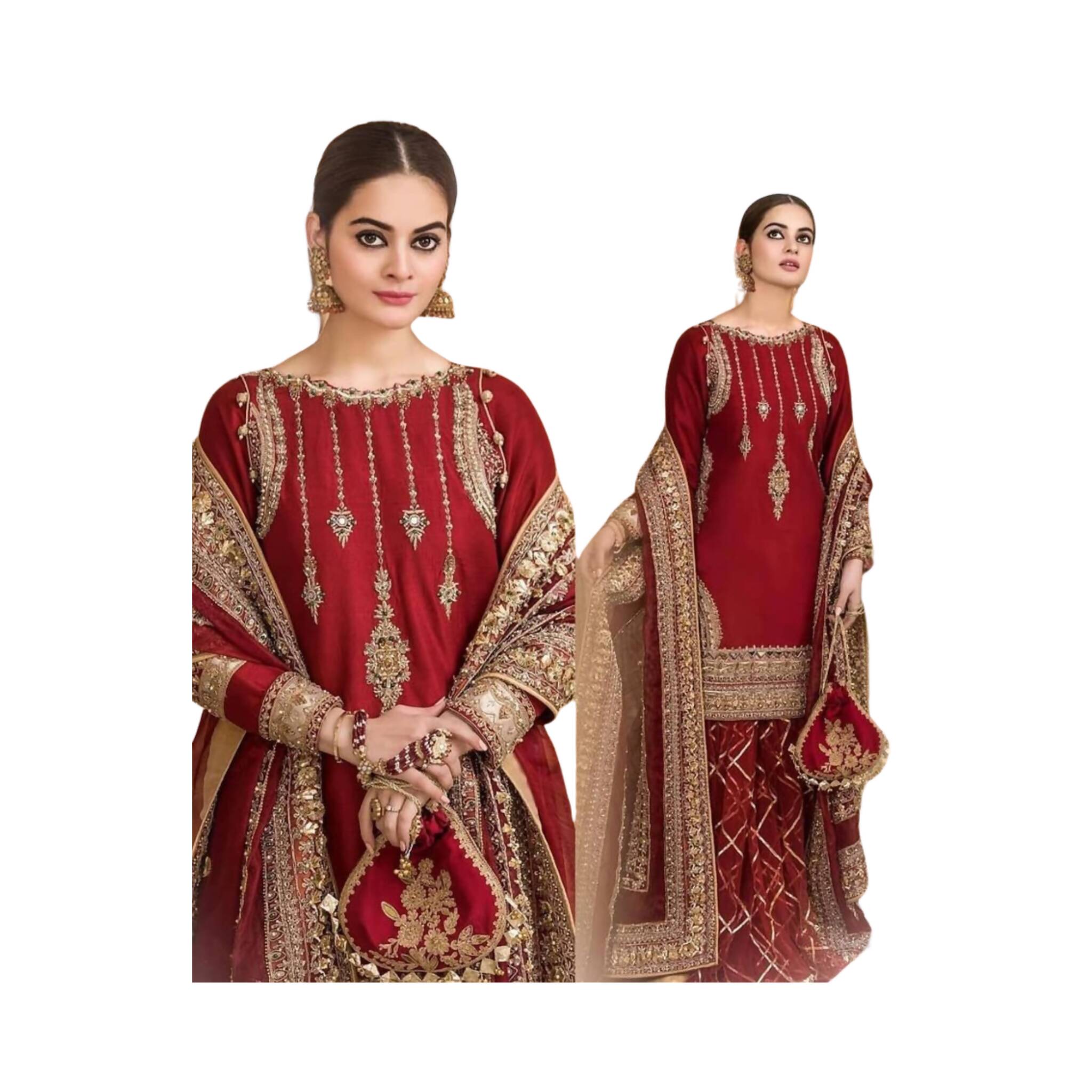 Unstitched Suit, Luxurious Silk & Net Ensemble: Heavy Embroidery & Lehenga Option