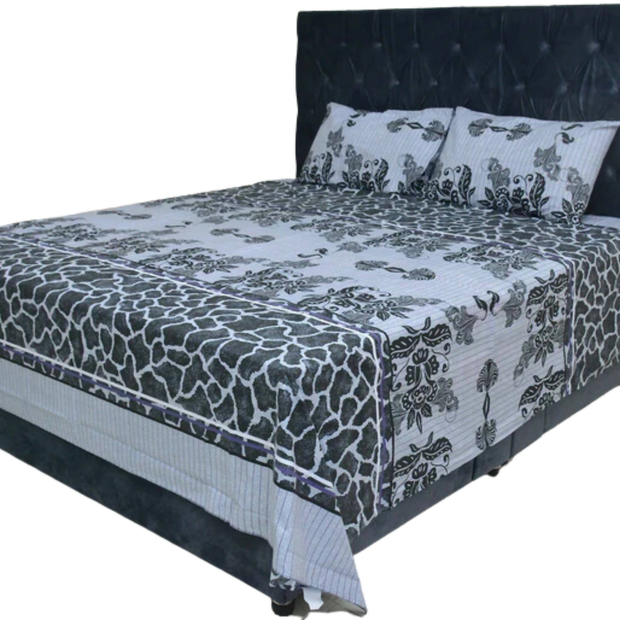 Bed Sheet, Bold Blooms, Black Floral Polycotton