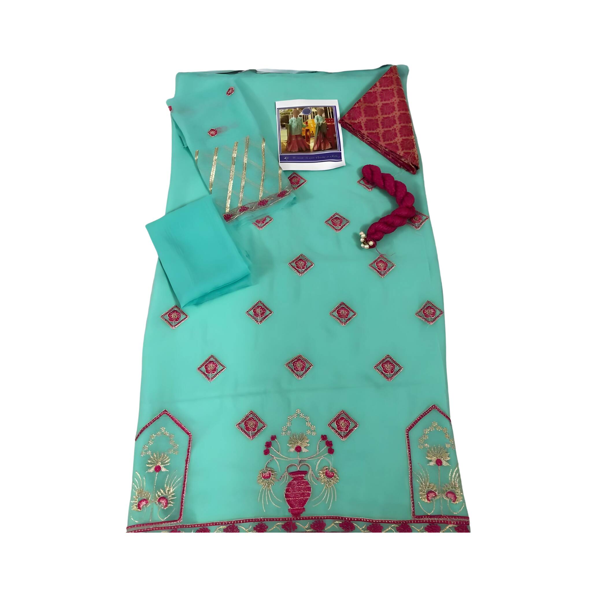Unstitched Suit, Chiffon & Jamawar Ethnic Wear & Embroidered Front, for Kids'