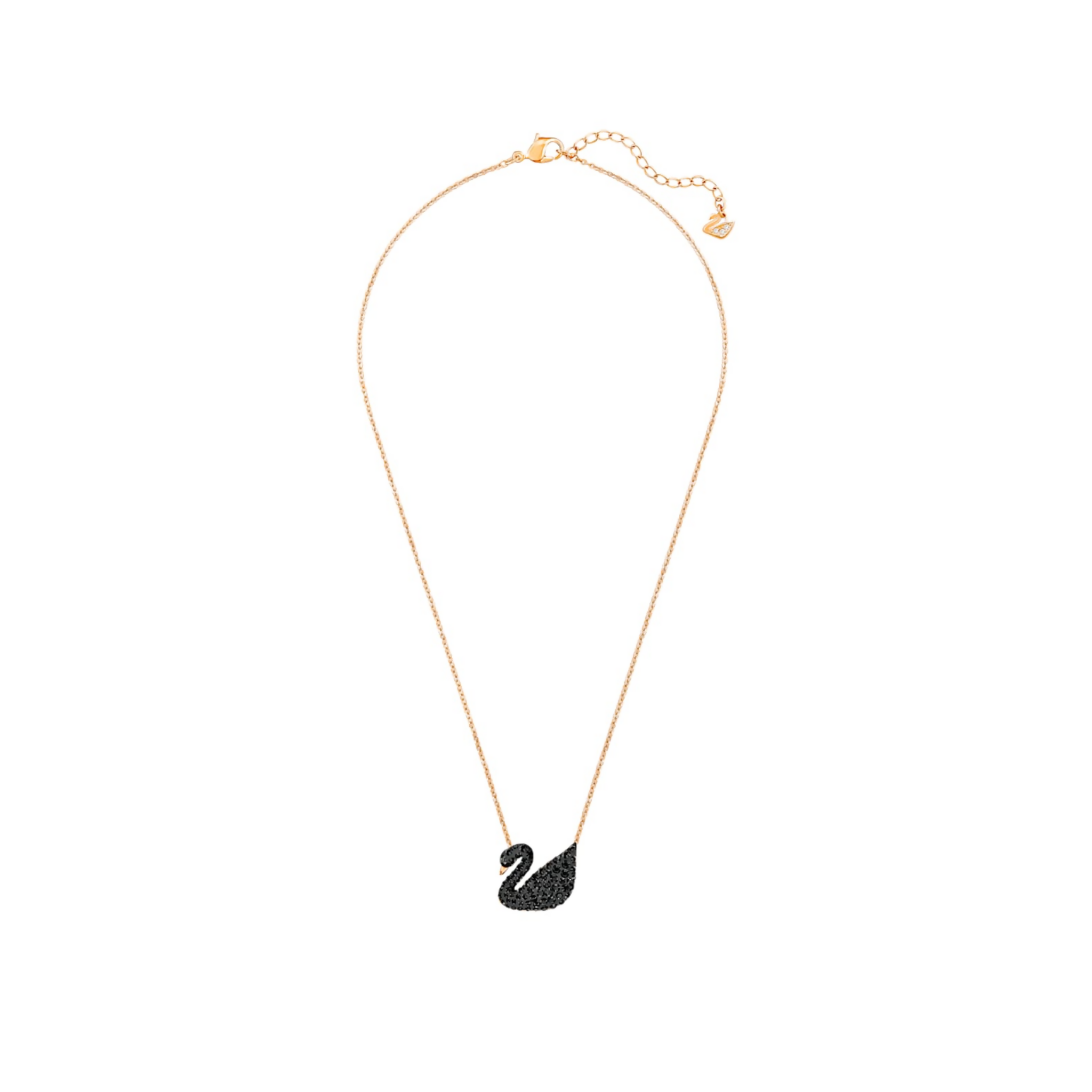 Swarovski Iconic Swan Pendant, Black Crystal Necklace with Rose Gold-tone Plating