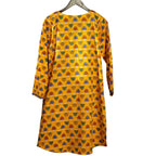 Distinctive Khaddar Shirt, Yellow-Green-Blue Motif, Keyhole Neckline, for Women