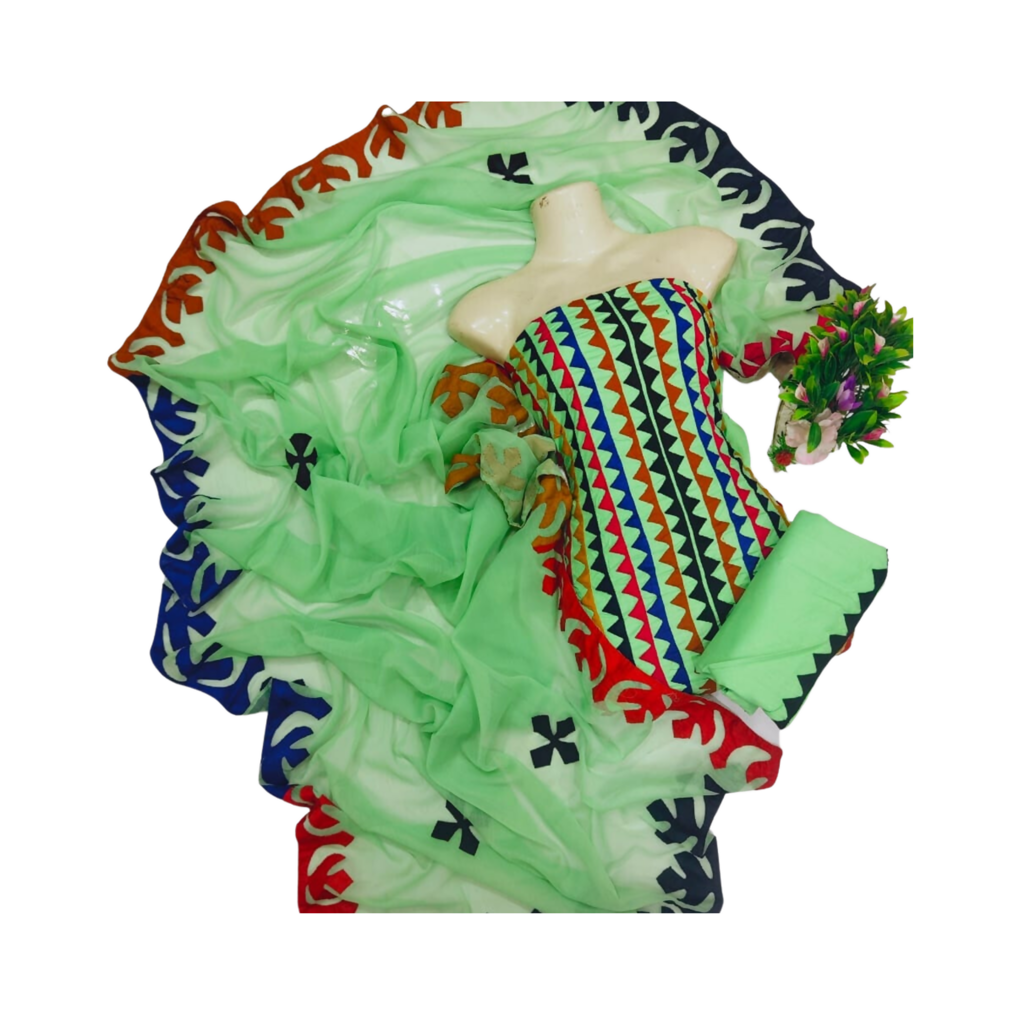 Unstitched Suit, Beautiful Lawn Applique Work with Chiffon Dupatta - 3piece, for Ladies