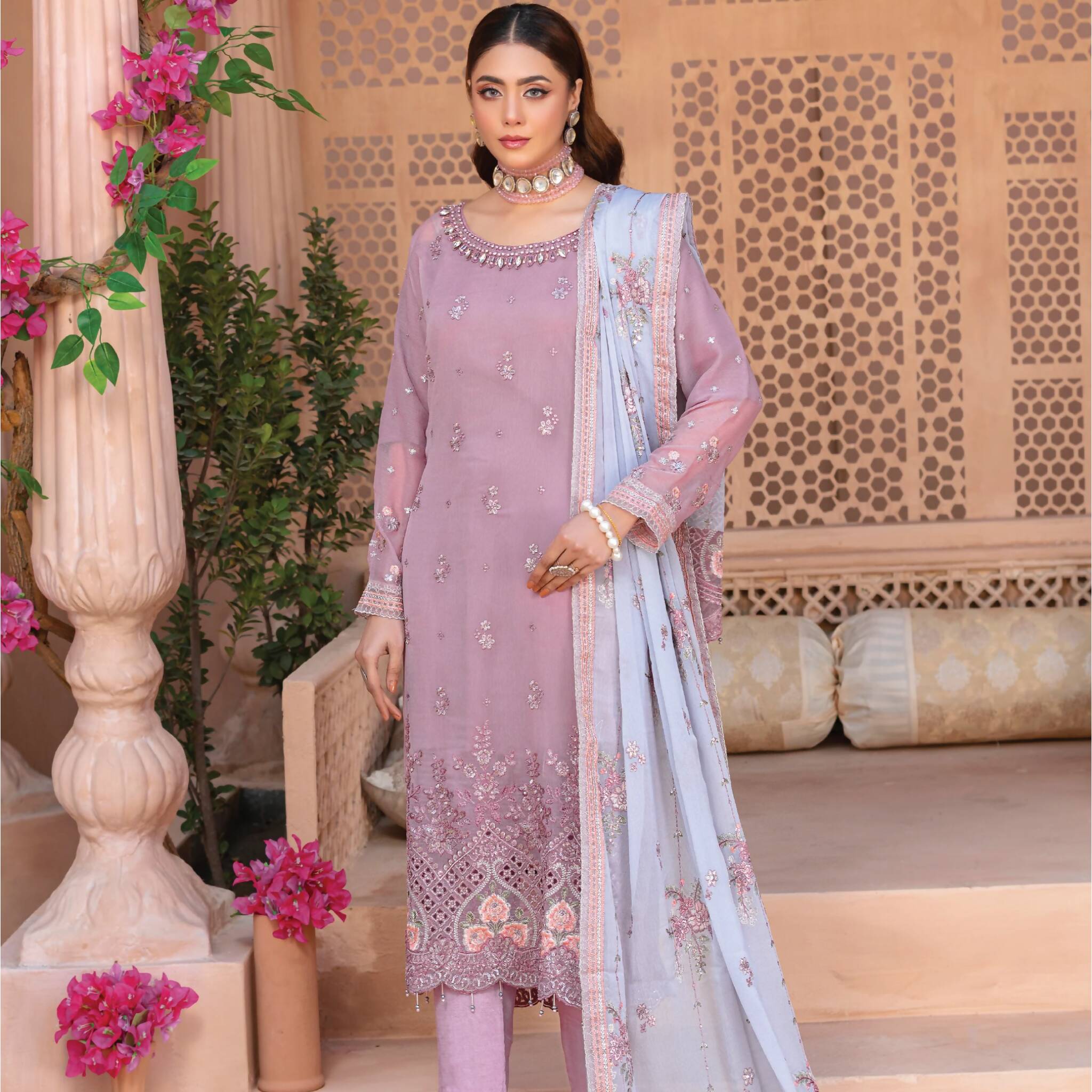 Semi-Stitched Crinkle Chiffon Ensemble