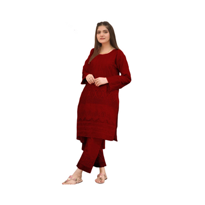 Unstitched Suit, Chikankari Emb Cotton Shirt With Emb Trouser, for Ladies'