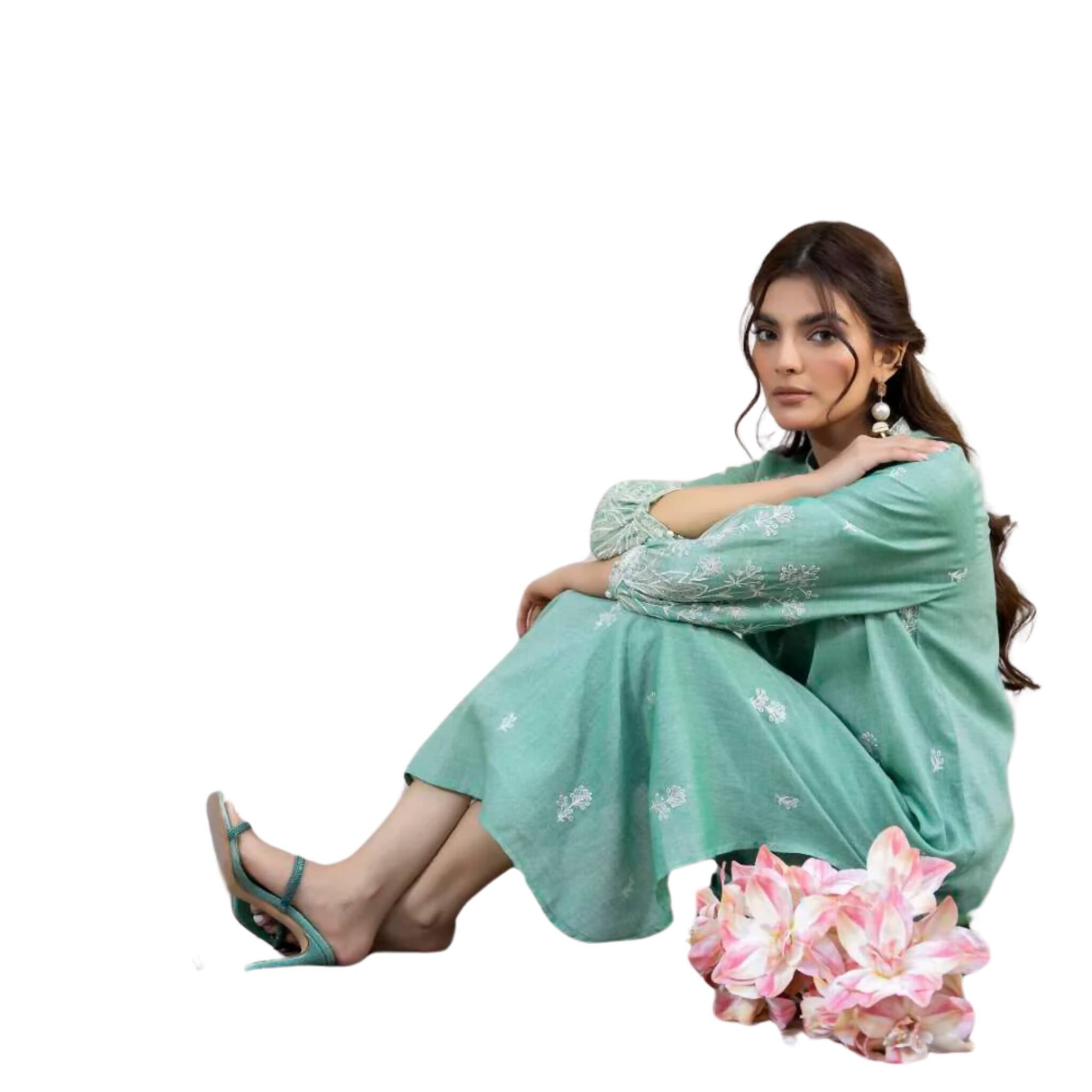 2 Piece Suit, Elevate Your Summer Style with Intricate Embroideries, for Women