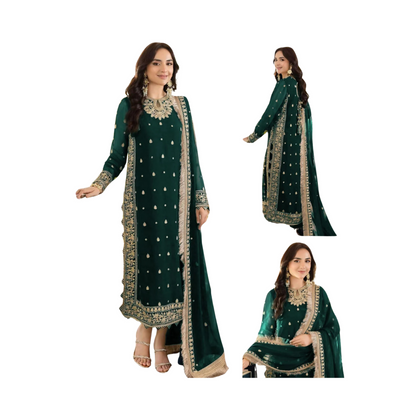Embroidery Suit, Heavy Embroidery, Dhanak Samoosa Work & Super Kiran Lace
