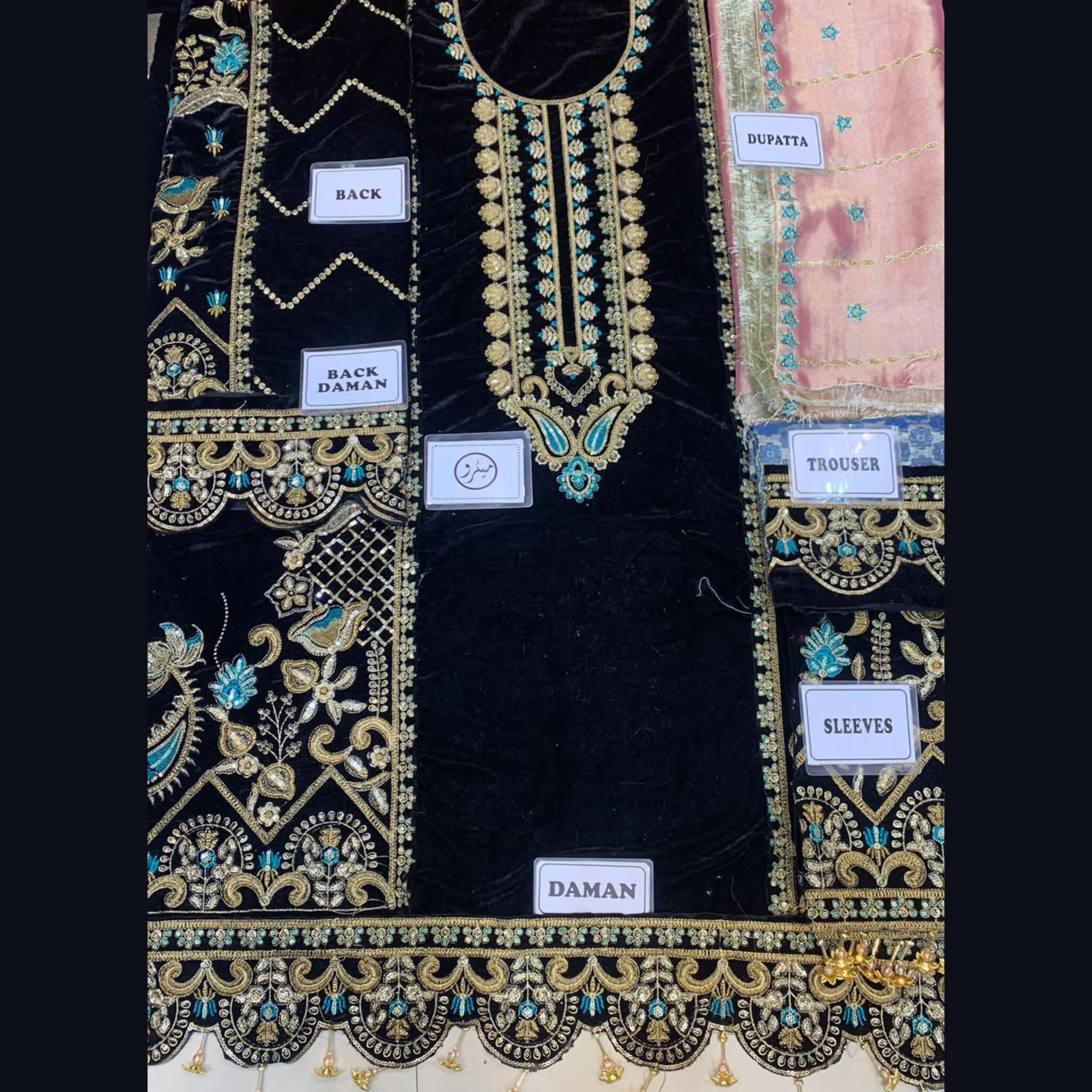 Unstitched Suit, Velvet Elegance & Mysori Embroidery, for Women