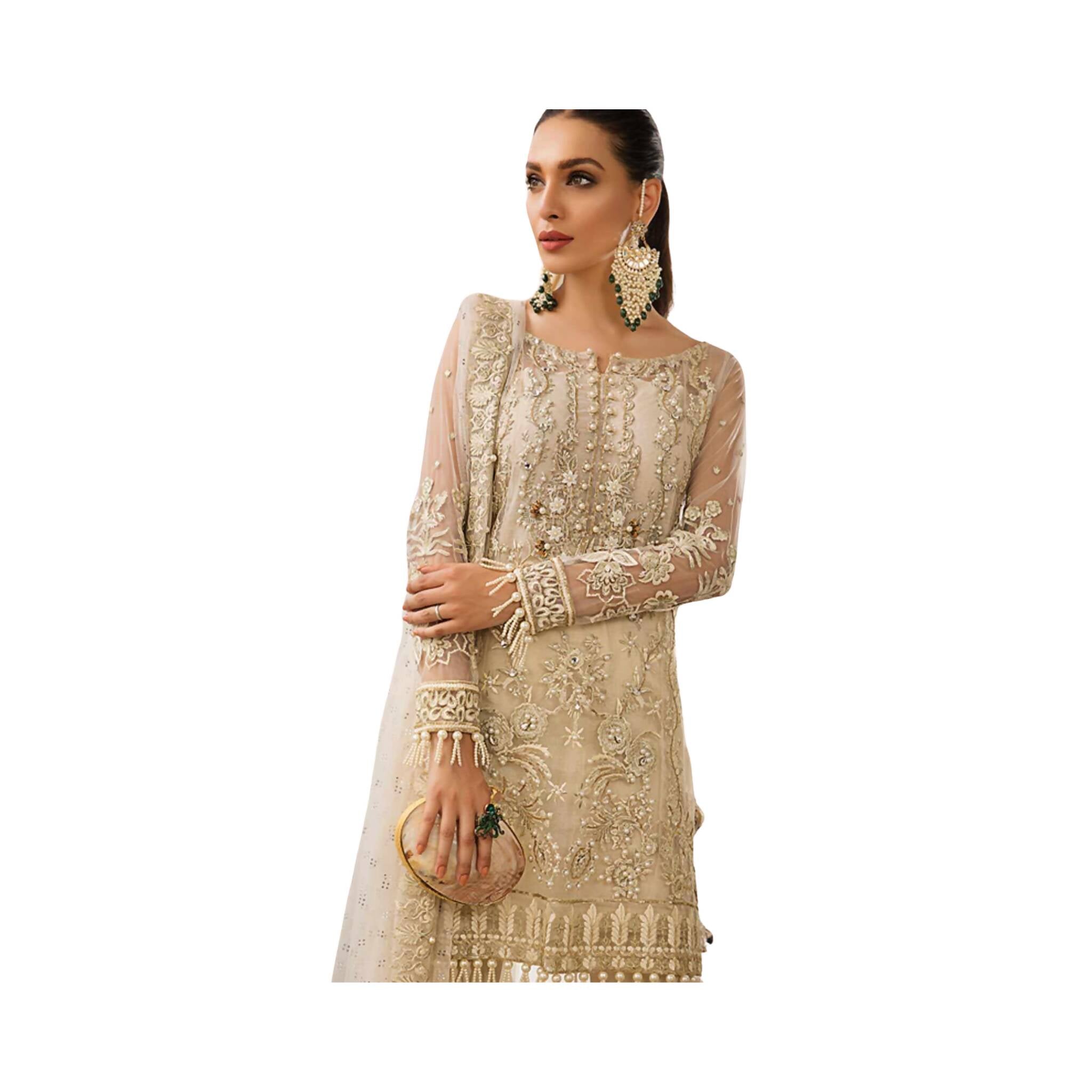Unstitched Suit, Net & Jamawar Ensemble with Zari Sequins Detailing, for Women