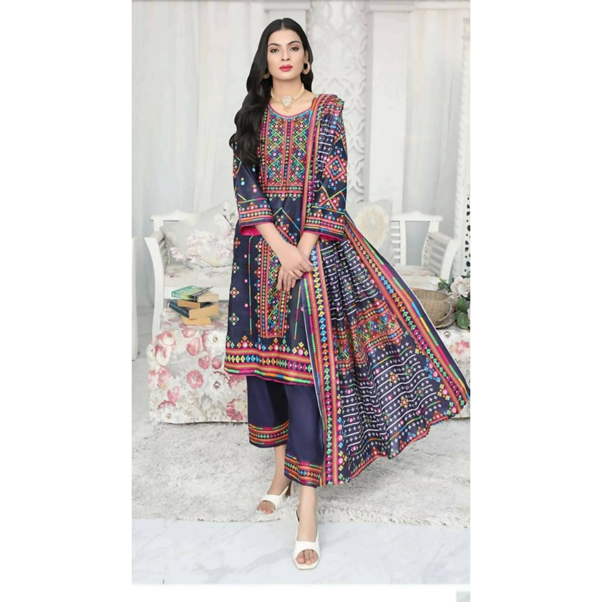 Clothes, Vibrant Printed Lawn Set, Shirt, Dupatta & Trouser, for Ladies'